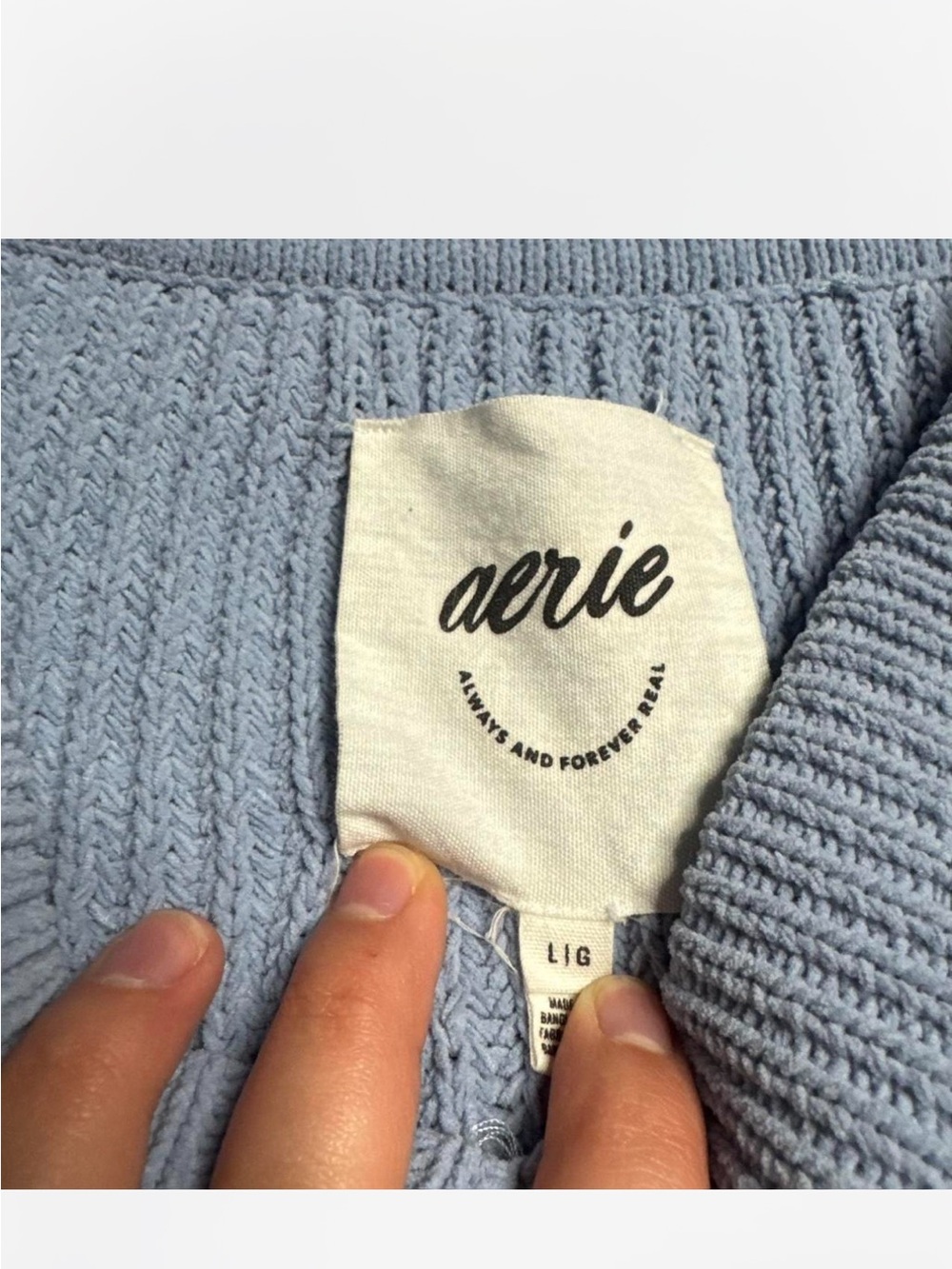 Aerie Light Blue Ribbed V-Neck Sweater - Picture 3 of 4
